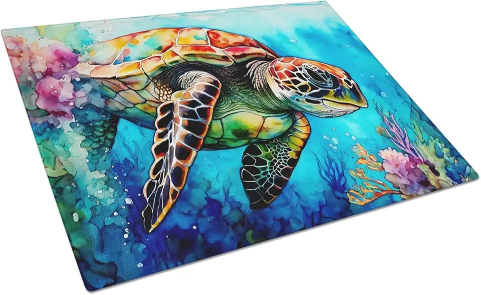 Caroline's Treasures DAC2809LCB Loggerhead Sea Turtle Glass Cutting Board Large Decorative Tempered Glass Kitchen Cutting and Serving Board Large Size Chopping Board