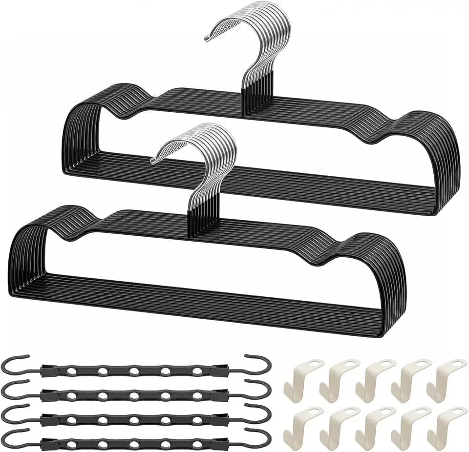 Black Rubber Coated Metal Pants Hangers 20 Pack, Non-Slip
