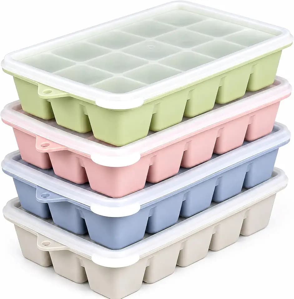 Upgrade Silicone Ice Cube Trays 4Pack For Freezer with Lid