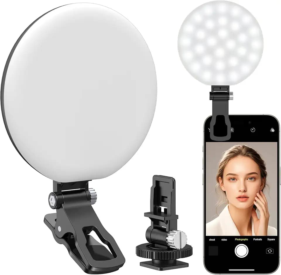 Anautin 60 LED Ring Light, Rechargeable Selfie With Front & Back Clip, 2500-6500K Portable Phone, Adjustable 3 Modes for iPhone, iPad, Tablet, Laptop, CRI97+, 90 Grams (Black)