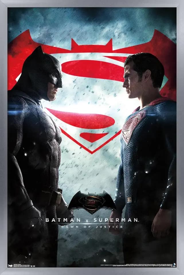 Trends International DC Comics Movie - Batman v Superman - One Sheet Wall Poster, 22.375" x 34", Silver Framed Version