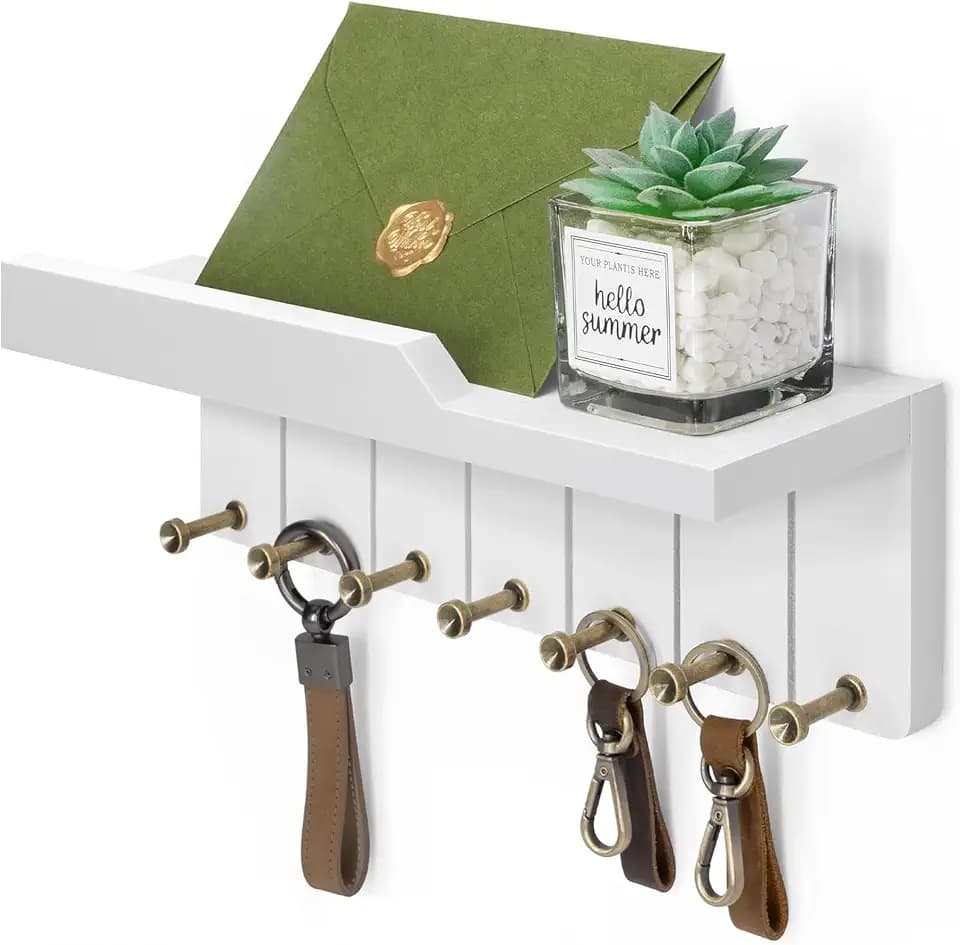Rebee Vision Key Holder Wall Mount with 7 Hooks for Entryway, Modern White