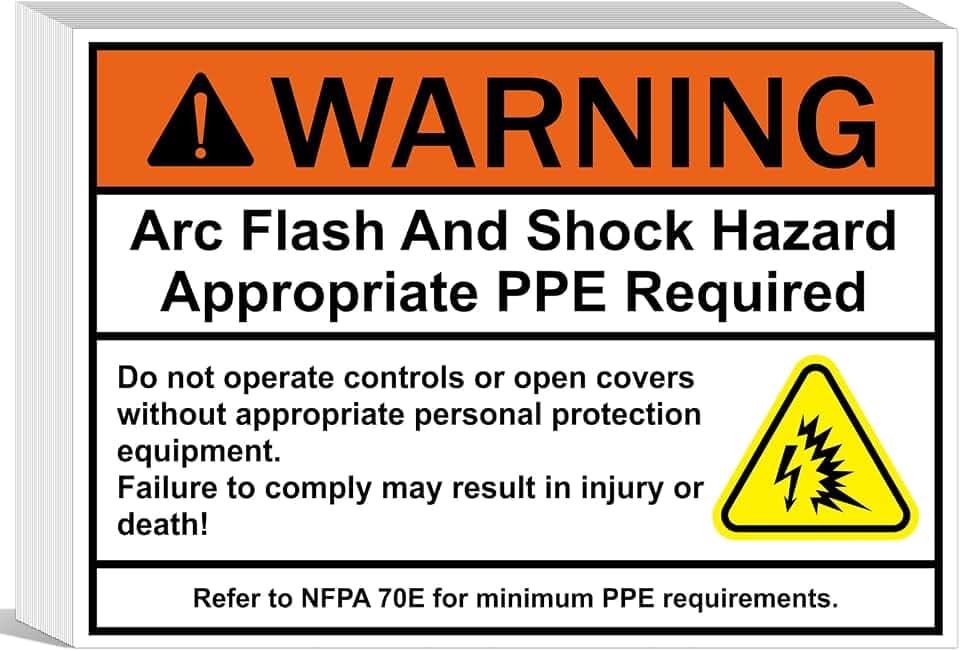 5 x 3.5 Inch Warning Arc Flash and Shock Hazard Label, Vinyl Safety Sticker for Electrical Equipment, Black and Orange Workplace Sign (100, Orange Warning)