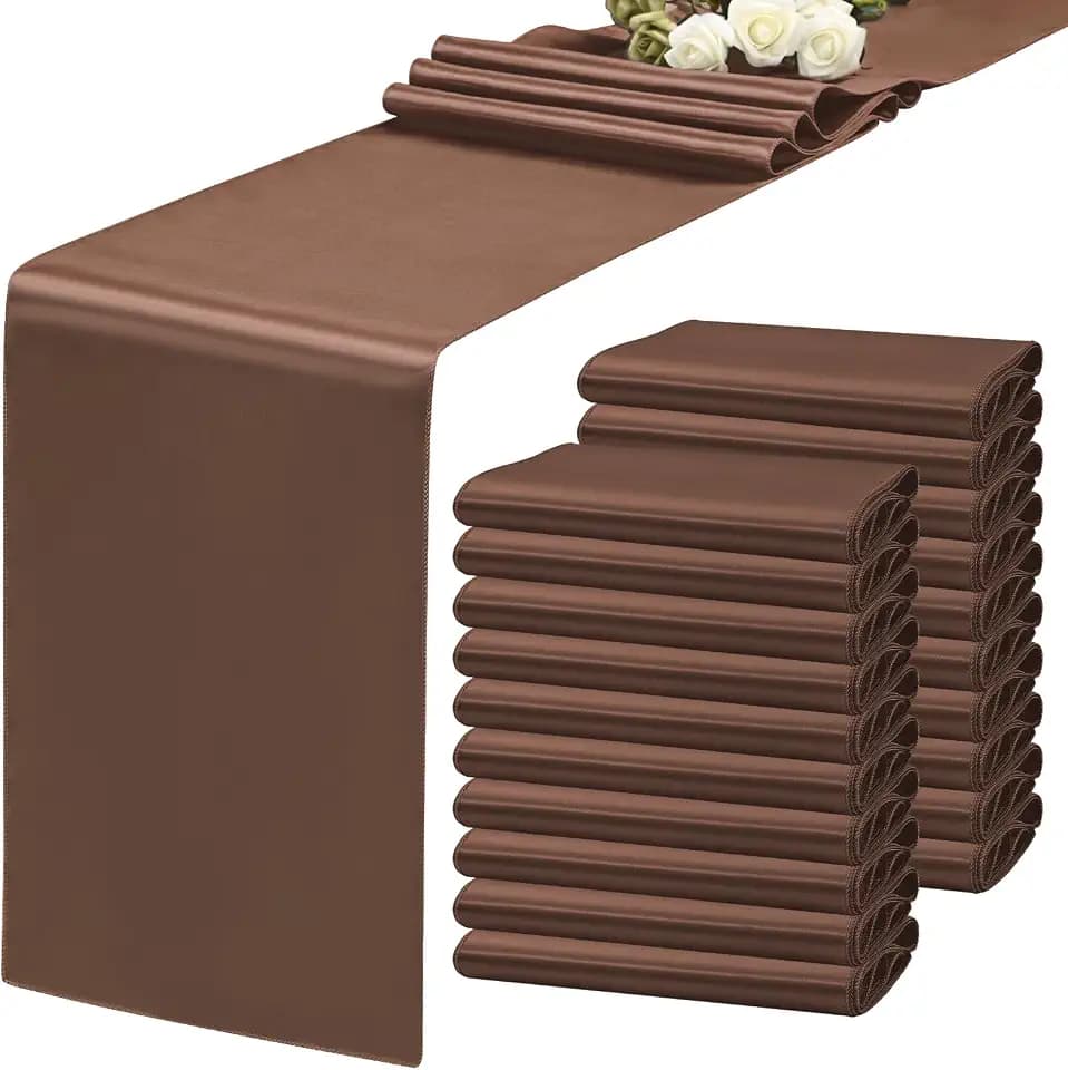 20 Pack Satin Table Runner 12 x 72 Inch Brown Table Runner fit Rectange and Round Table,Long Premium Satin Silk Table Runners for Wedding,Birthday Banquets Engagements Party Decoration