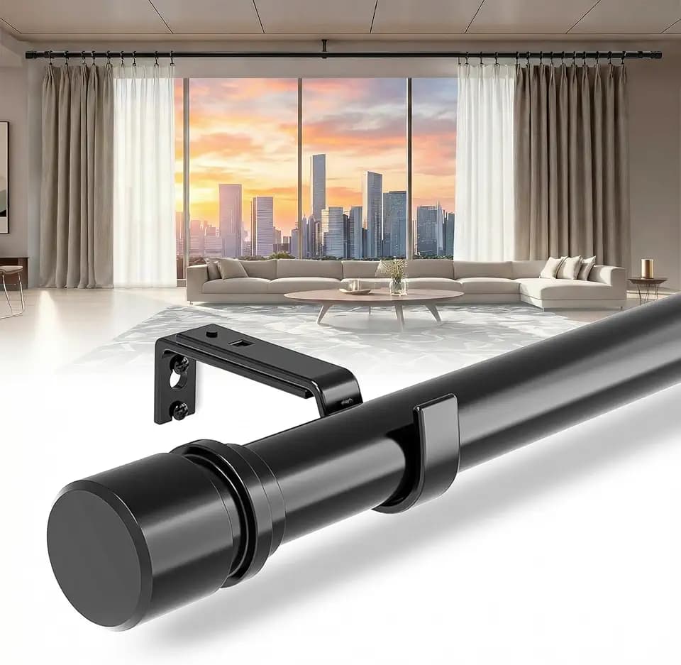 Matte Black Heavy Duty Outdoor Curtain Rod 12-20FT 144-240Inch Adjustable