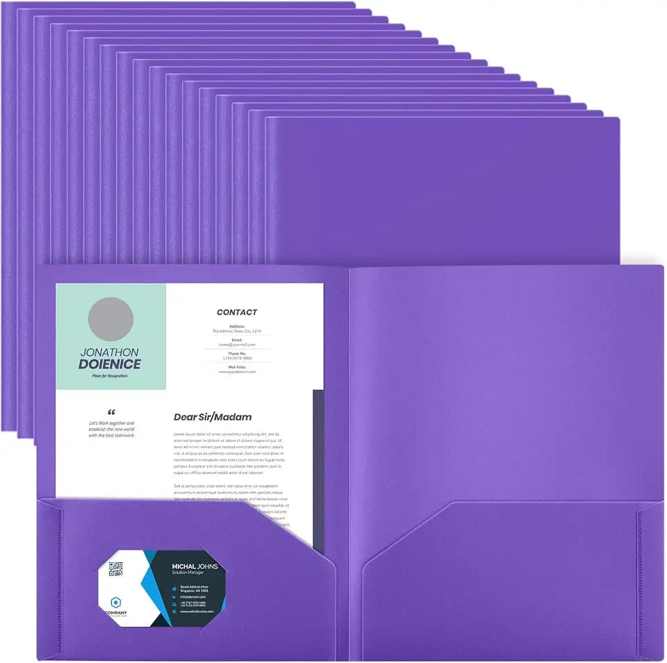 Gueevin 50 Pcs Plastic Folders with Pockets, Purple
