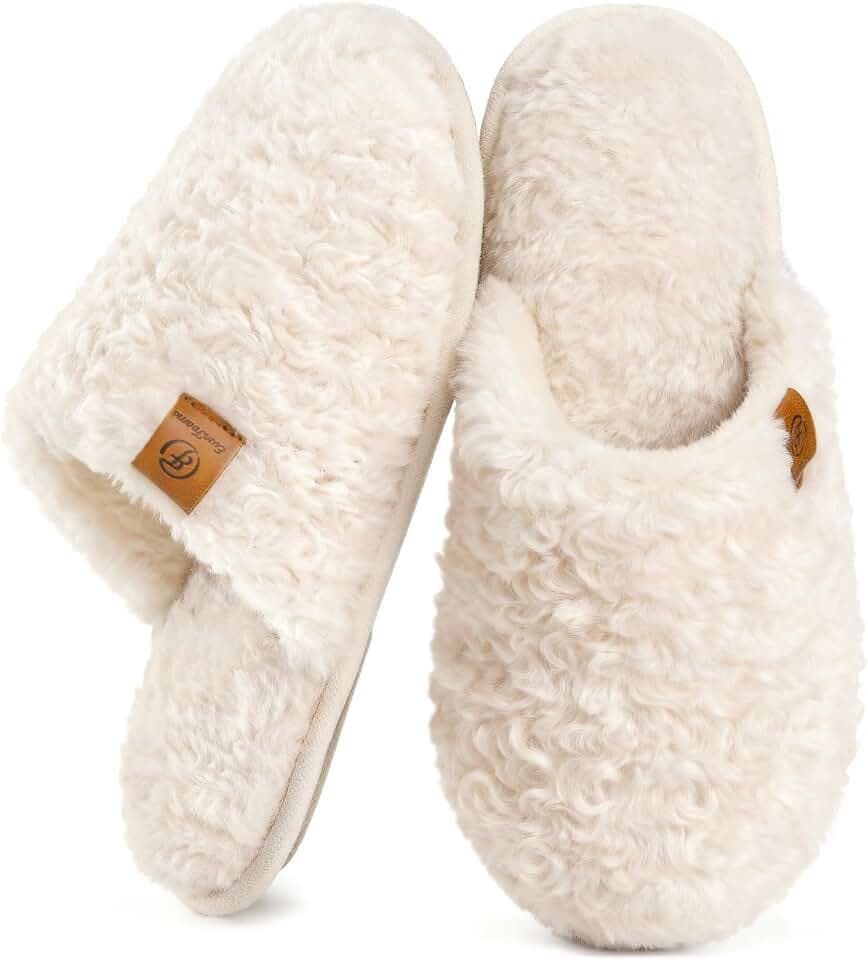 EverFoams Women's Fuzzy Slippers Warm Cozy Memory Foam Indoor House Shoes