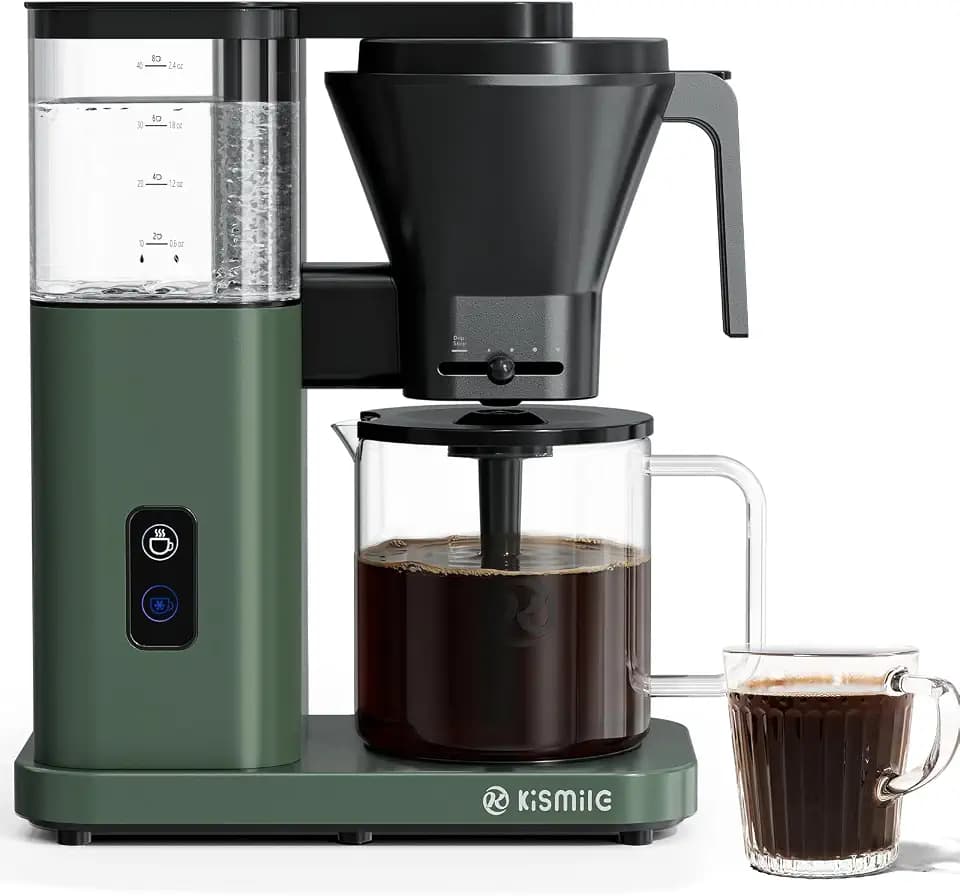 Kismile 8-Cup Coffee Maker, SCA Certified Hot & Cold Brew Coffee Machine, 6-Min Quick Brew, Magnetic Anti-Drip, Adjustable Flow Control, Keep Warm, Dishwasher Safe, DIY Manual Mode, Olive Green