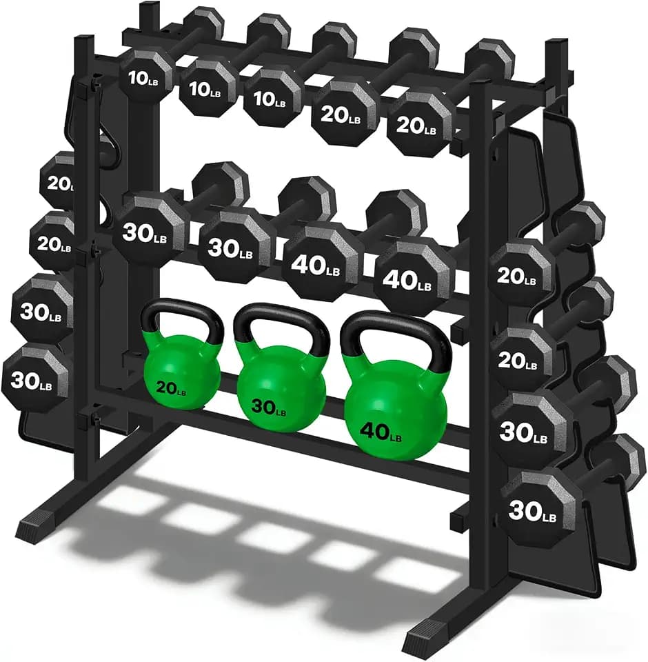 Heavy Duty Dumbbell Rack, 2-Side Extension Holder for Home Gym Storage Rack