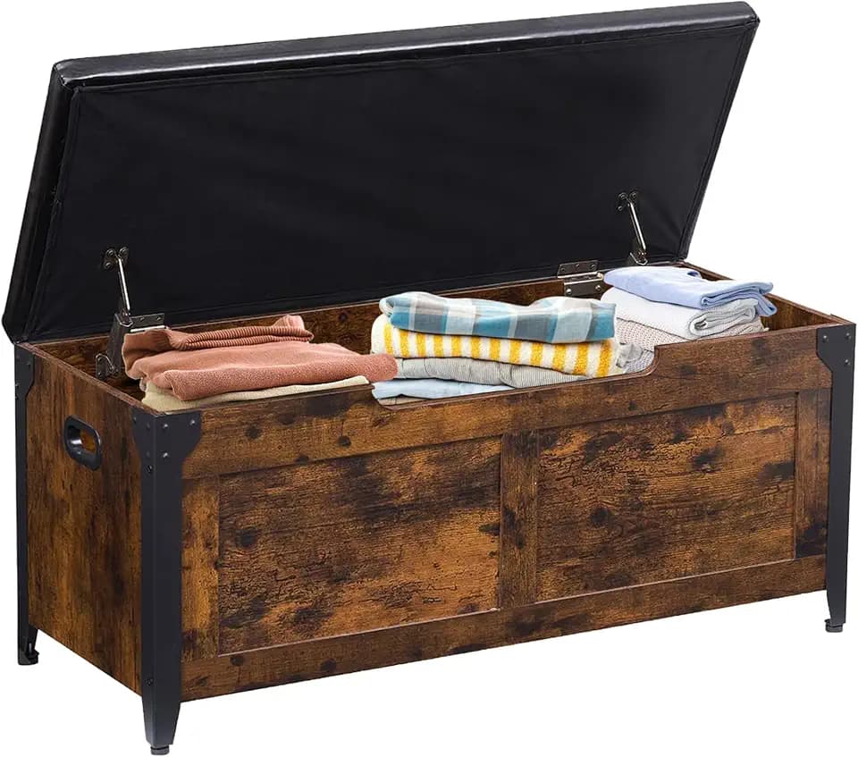 IDEALHOUSE 39.4" Storage Bench with 2 Safety Hinges, Rustic Brown