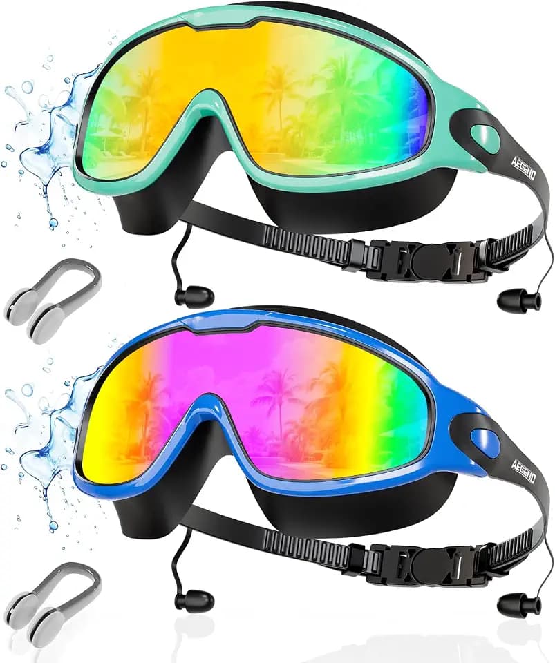 Aegend New Adult Wide View Swim Goggles, Anti-Fog/UV No Leak Swimming Goggles with Ear Plugs for Men & Women