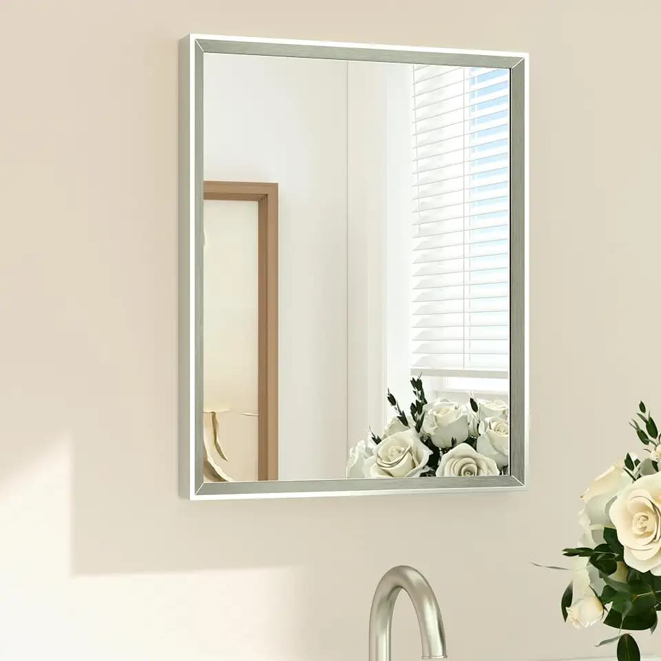 TETOTE Brushed Nickel Mirror 16" x 20" Rectangle Beveled Frame Bathroom Vanity Mirror for Over Sink Brushed Nickel, Tempered Glass, Stronger Frame, Modern Farmhouse Bathroom, Bedroom, Entryway