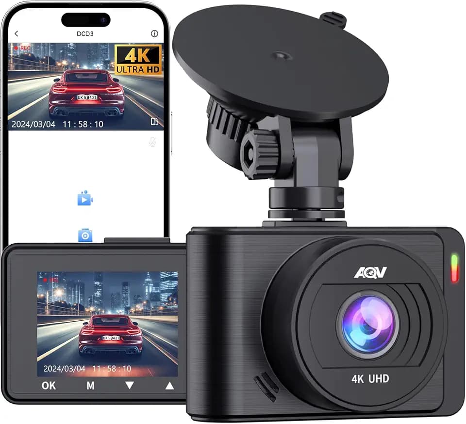 Dashcam Auto 4K UHD mit WiFi Dashcam Vorne Auto Kamera, mit 64GB SD Karte, 170° Weitwinkel, Loop-Aufnahme, G-Sensor, APP Steuerung, Supernachtsicht, Sicherere Superkondensator