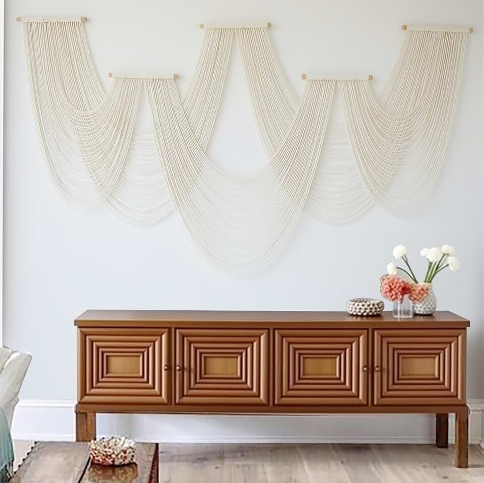 Macrame Wall Hanging Ivory Handmade Geometric Wall Art Fiber Woven Decor