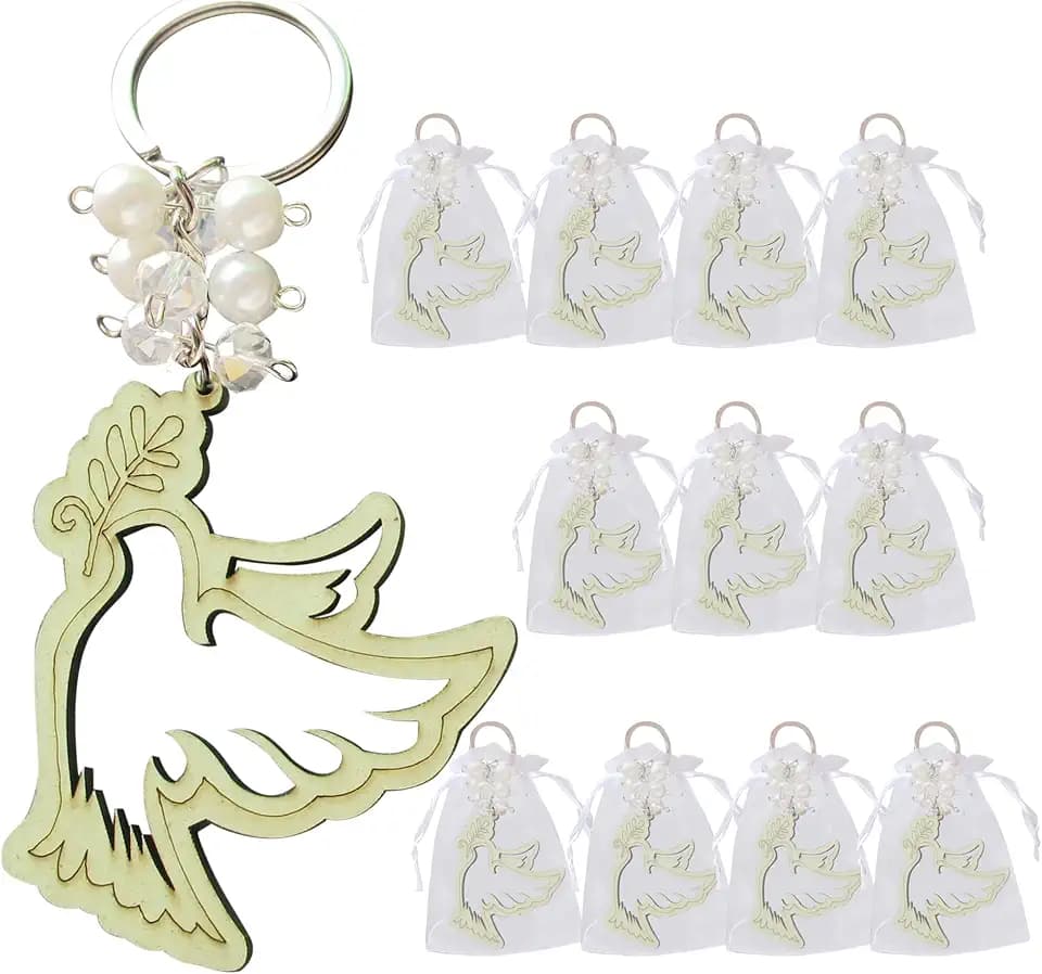 12 PCS Holy Spirit Peace Dove Wood Keychain Baptism Favor