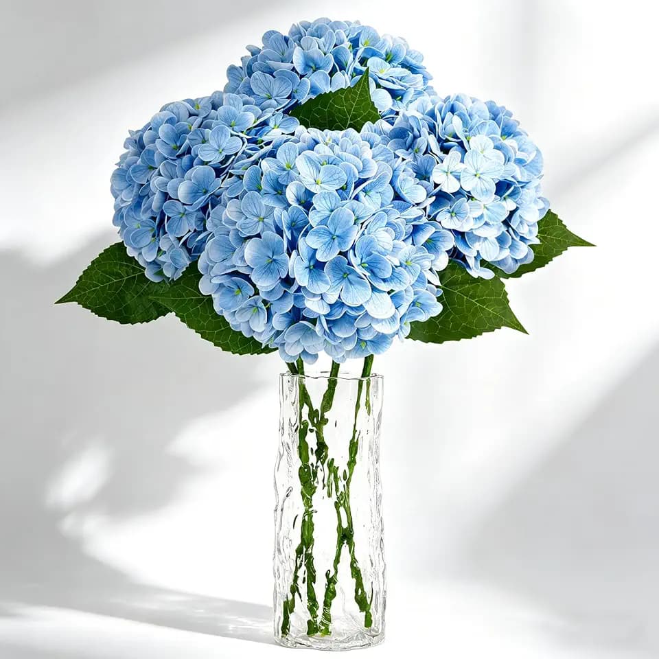 4 PCS Real Touch Blue Hydrangea Artificial Flowers 20.5"