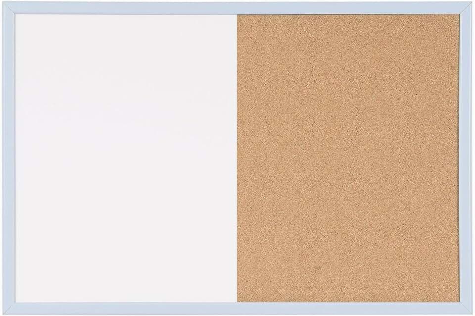 MasterVision Pastel Combo Bulletin and Dry Erase Board, 36" x 24", Blue Frame, Decorative Magnetic Whiteboard and Cork Board, Wall Décor for Home, Office, Dorm, or Classroom