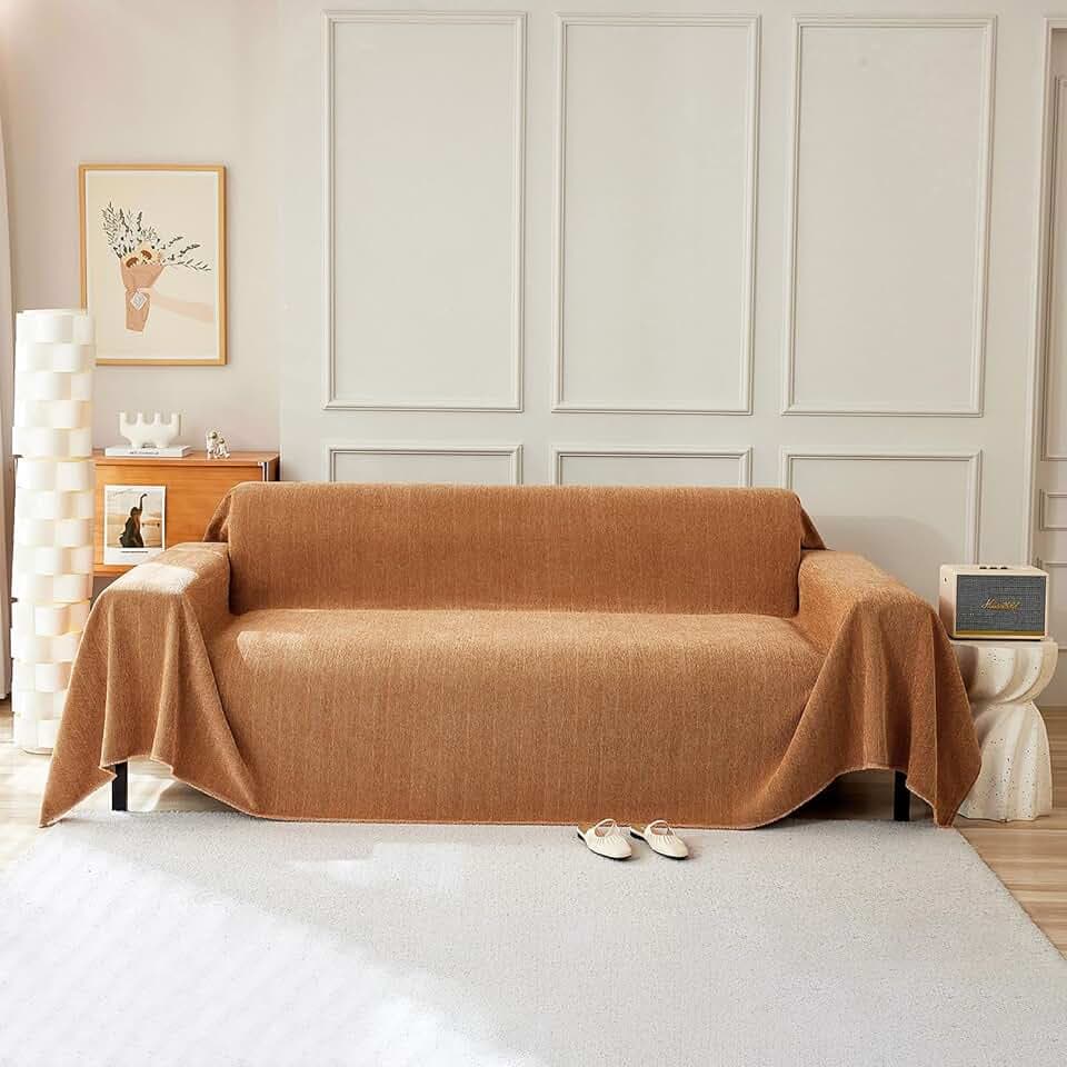 STACYPIK Orange Couch Cover Protector Jacquard Chenille Sofa Cover Washable