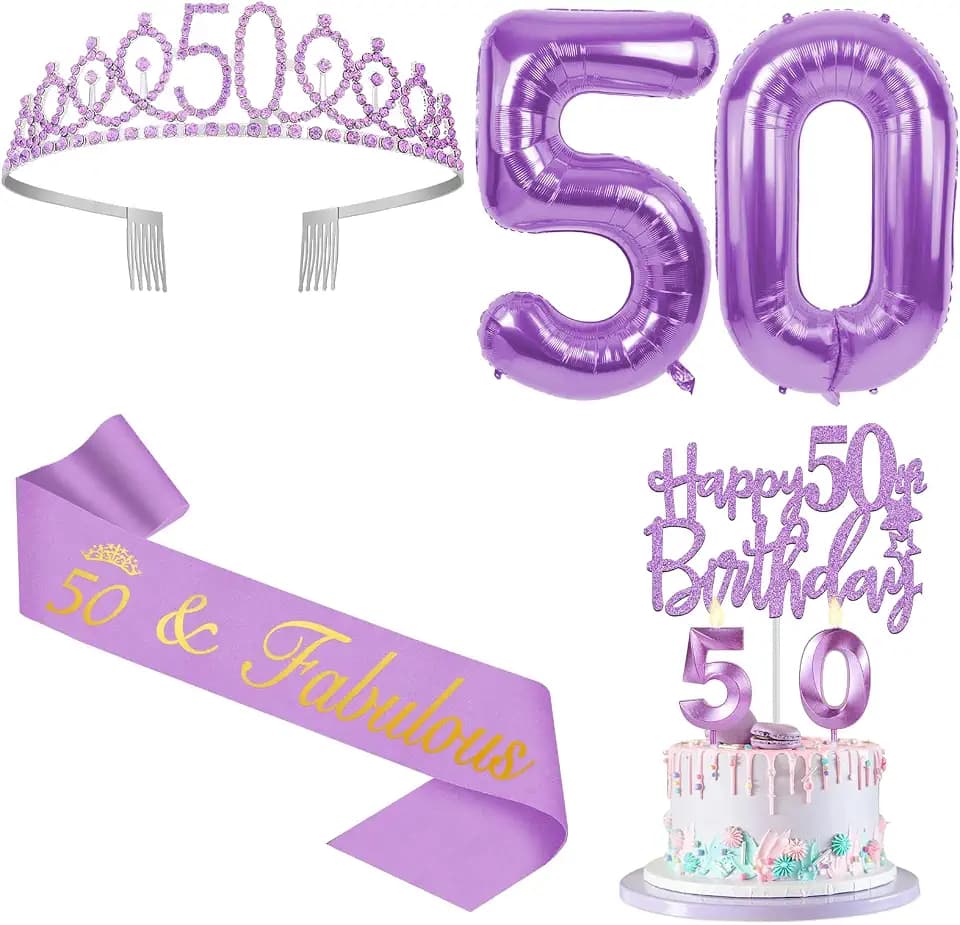 YeohJoy Purple 50th Birthday Decorations for Women, 50th Birthday Women