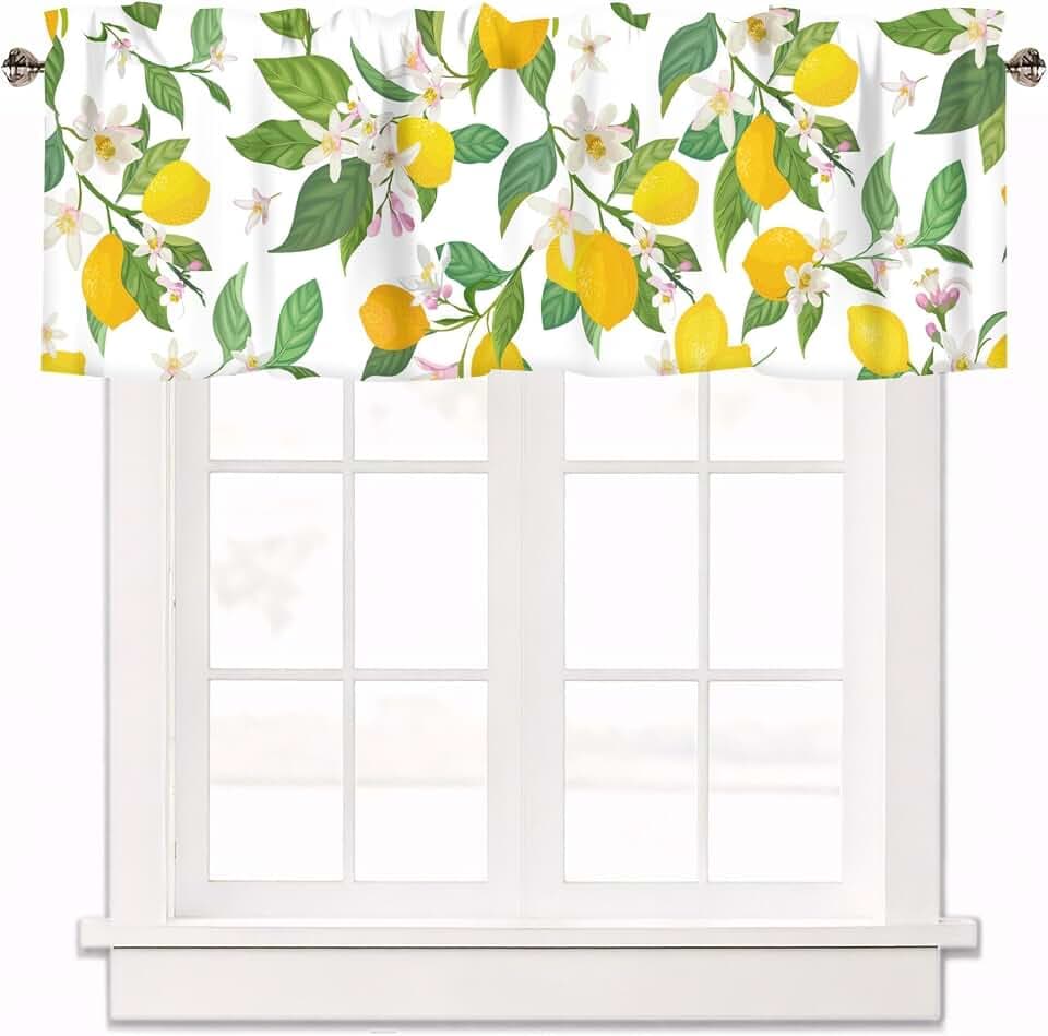 Floral Lemon Valances for Windows 1 Panel, Short Curtains 54x18 Inch