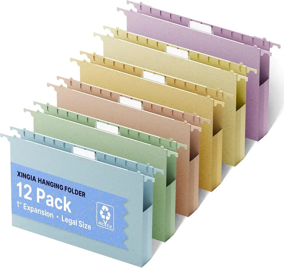 XINGIA Legal Size Hanging File Folders, Assorted Colors, 1" Expansion, Legal Hanging File Folders for Filing Cabinet,12 Pack Legal Size File Folders,Stay Organized for Your Home Office Bulk Files
