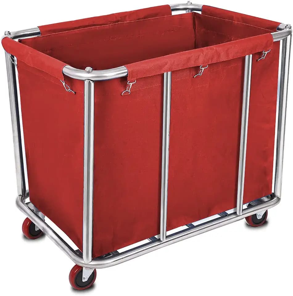 10 Bushels Laundry Cart Commercial/Home,Heavy Duty Large Stainless Steel Rolling Laundry Basket with Wheels,for Laundry Organizer and Storage,260LBS Load (Red)