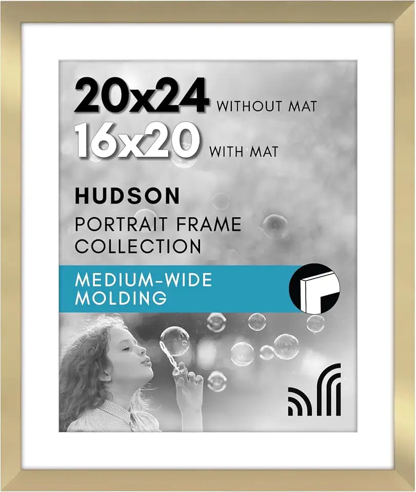 Americanflat 20x24 Poster Frame - Matted to 16x20 - Engineered Wood - Gold