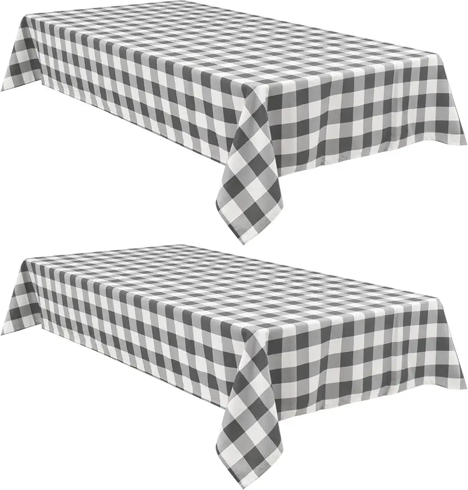 Hiasan Checkered Tablecloth Waterproof 2 Pack 60 x 120 inch Grey and White