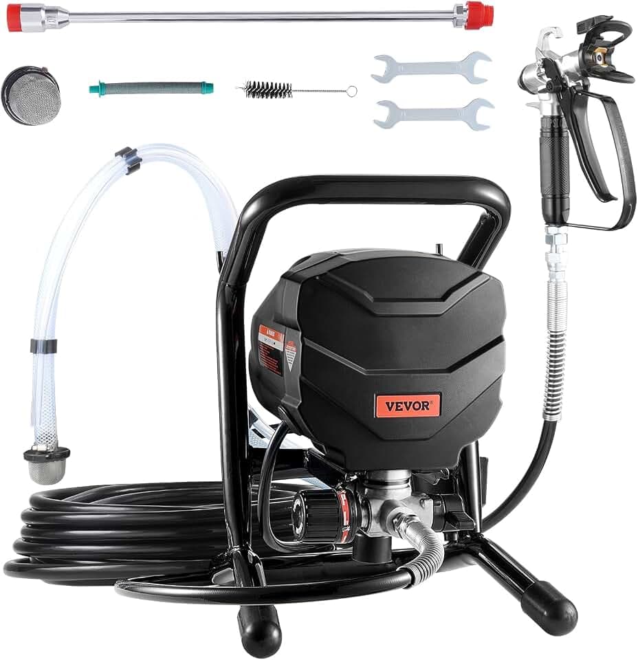VEVOR Stand Airless Paint Sprayer, 650W High Efficiency Airless Sprayer, 3000PSI Electric Paint Sprayer Machine Extension Rod and Cleaning Kits for Interior and Exterior Furniture/Fence/Home/House