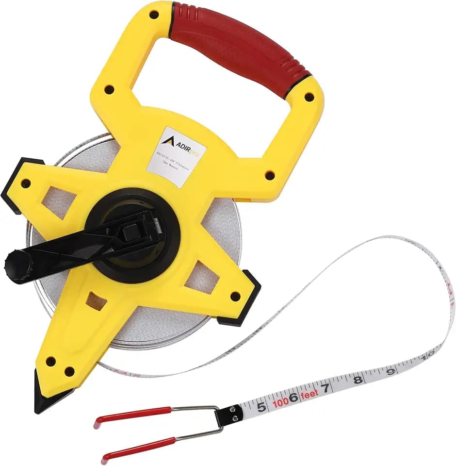 AdirPro 100 ft Fiberglass Measuring Tape | Appraiser's Tape Rule with Extra-Large Metal End Hook | Ideal for Surveyors, Appraisers & Landscapers