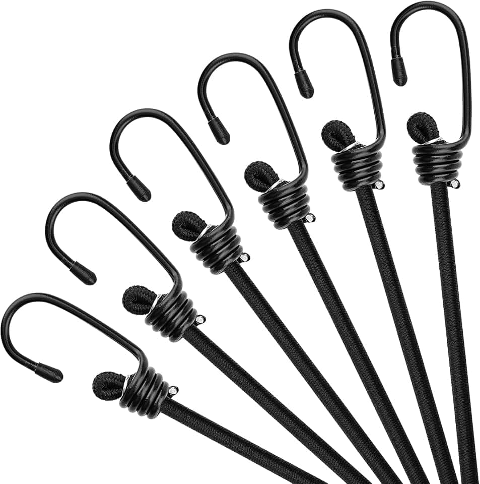 ZHOUBIN 18 inch Bungee Cords with Hooks - Black Bungee Cords 6 Pcs