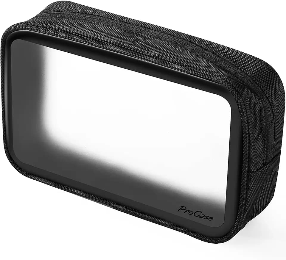 ProCase TSA Approved Travel Toiletry Bag Pouch, Matte Clear Travel Organizer Airport Carry-On Checkpoint Airline Compliant Storage Bag -1 Pack, Black