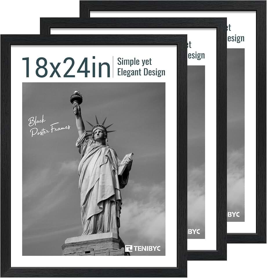 18x24 Poster Frame, Black Wood, 3 Pack, Wall Hanging for Picture