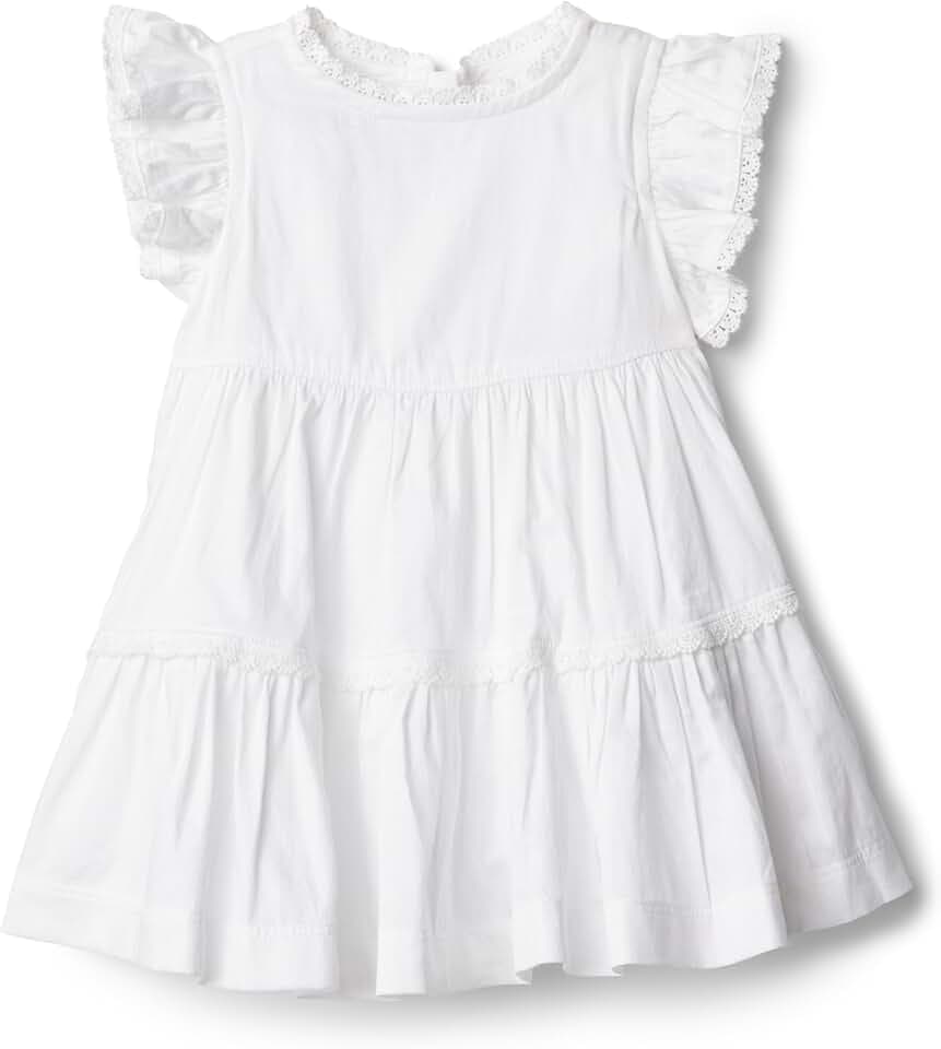 Amazon Essentials x Sofia Grainge Baby Girls' Tiered Flounce Dress, Soft Cotton Sateen, Ruffle Sleeves with Lace Trim