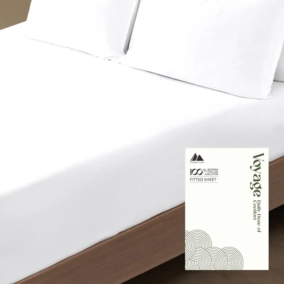 Mayfair Linen Twin XL Fitted Sheet Only - 100% Egyptian Cotton 600 Series Voyage Collection Deep Pocket Fitted Sheet Twin XL Size (White), Soft, Cooling Sateen Elastic College Dorm Bottom Sheets
