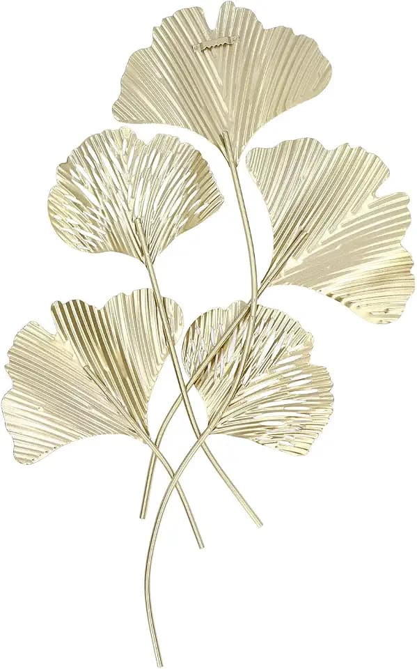Diydeg Large Gold Metal Wall Decor, Golden Gingko Leef Ornaments Art Wall Sculpture Metal Wall Hanging Decor, for Living Room, Bedroom, Office, Study, Large (23.6 x 13.8 in)