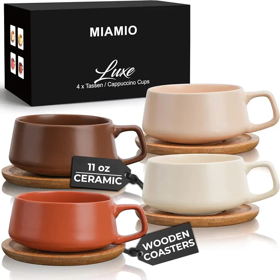 MIAMIO - Cappuccino Cup Set of 4, Ceramic (9.5oz) - Luxe (Beige Pastel)