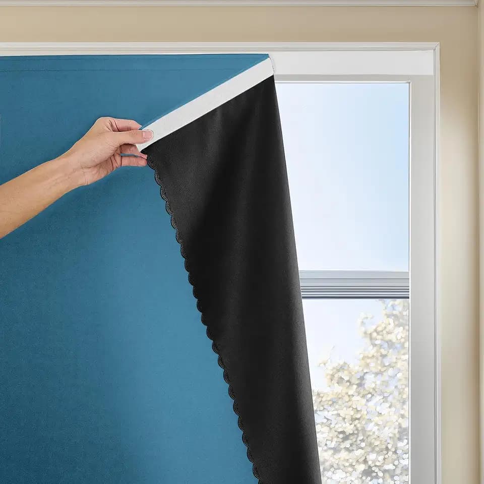 JILRON Adhesive Curtain 100% Blackout No-Drill Easy Install for Bedroom Blinds Light Blocking (Dark Blue-59 W x 63" L-1P)