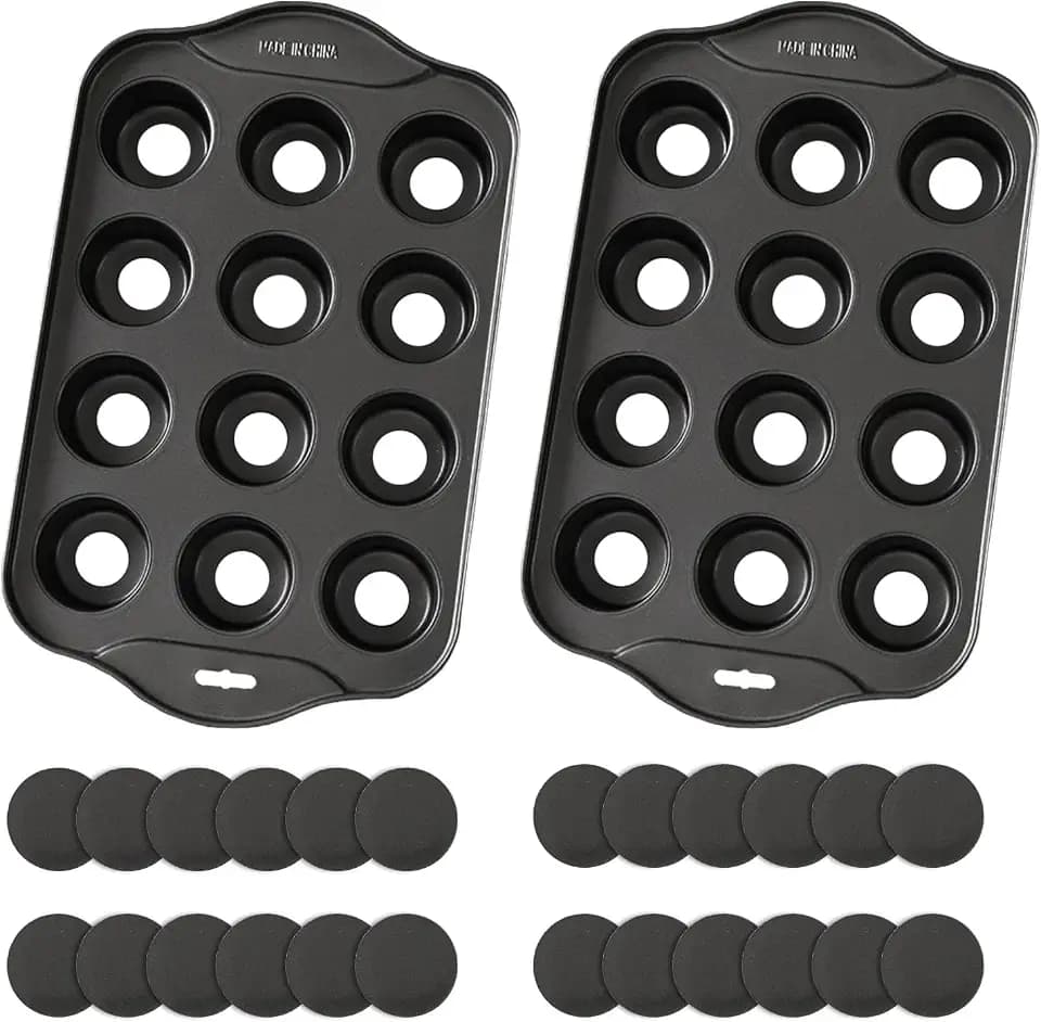 2 Pack 12 Cavity Mini Cheesecake Pan, Mini Muffin Baking Pan, Mini Cupcake Pan with Removable Bottom, Round