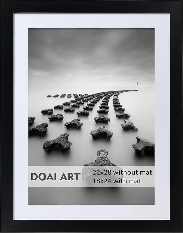 DOAI ART 22 x 28 Black Poster Frame, 18 x 24 with Mat, Polished Plexiglass