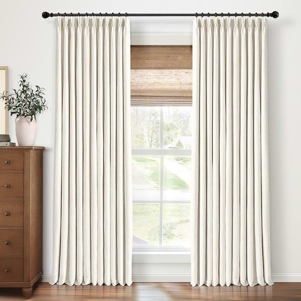 CAPALOCA Natural Pinch Pleated 100% Blackout Curtains 72 Inch Long