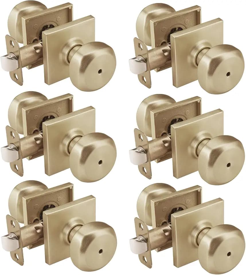 6 Pack Brushed Gold Door Knobs Interior, Square Doorknobs for Privacy