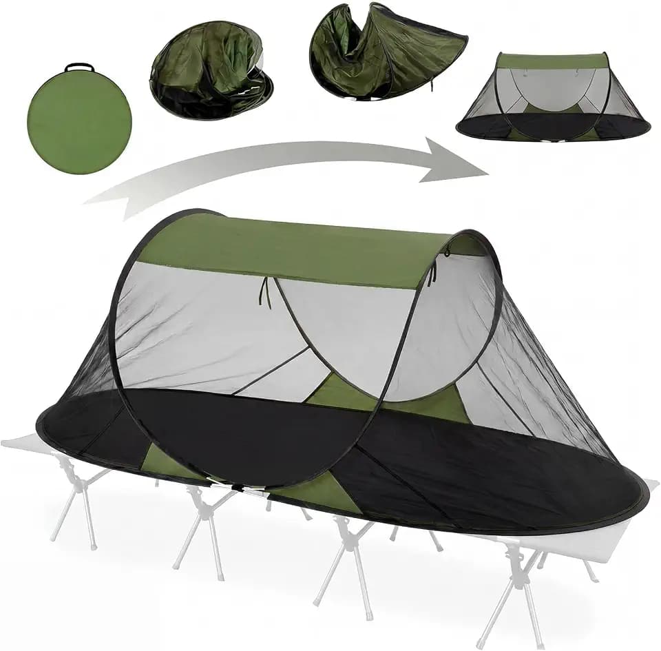 Pop up Mosquito Tent for Camping, 86.6 x 41 x 35 Inch Bug Net Tent with Instant Automatic Setup, Lightweight Portable Screen Net Fits Most Camping Cot for Outdoor Hiking Travel(Army Green)