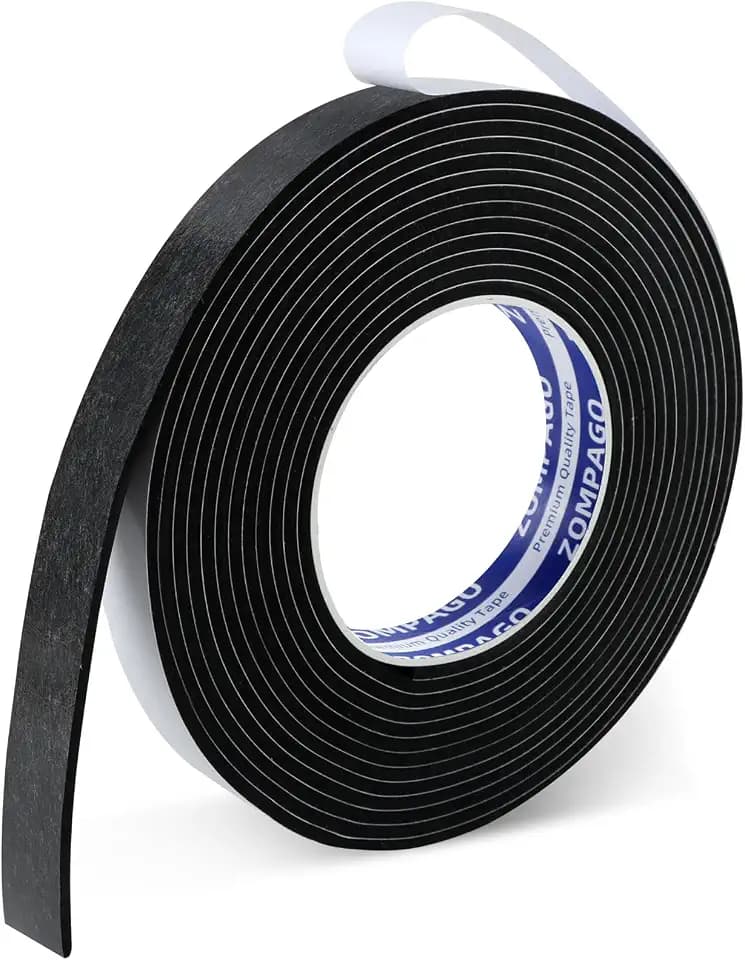 ZOMPAGO Single Sided Foam Weather Stripping Seal Tape Black,0.8in x 16.4FT