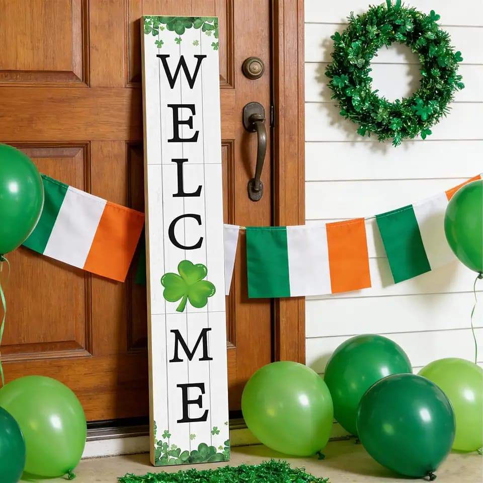 St Patricks Day Porch Decor St Patricks Day Porch Sign Shamrock Outdoor Decorations Welcome Wooden Door Decorations Indoor Outside Welcome Sign for Front Door 46.8 Inch Style 2