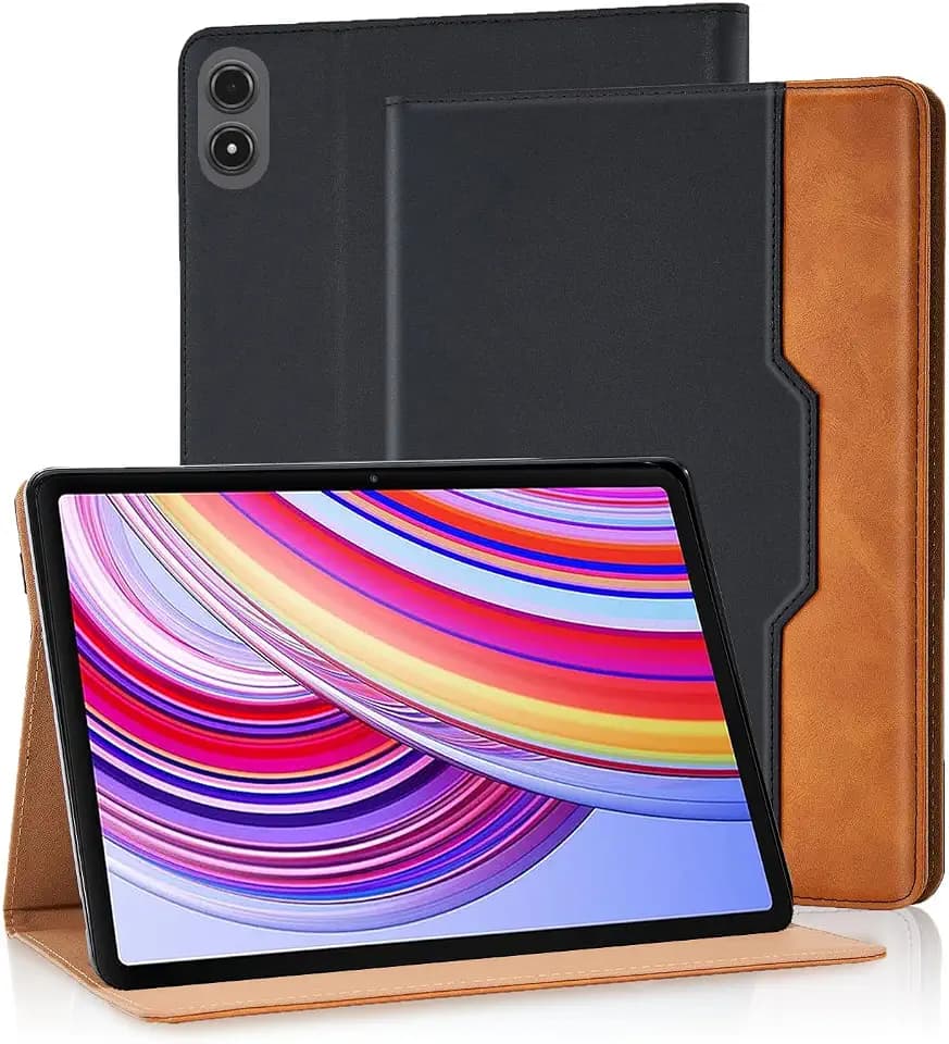 Hülle für Redmi Pad 2 Pro 2025/Pad pro 12.1 2024 mit Dokumentschlitze Premium PU Leder Segeltuch Folio Stand Schutzhülle Tasche Cover Case mit Auto Schlaf/Aufwach, Schwarz