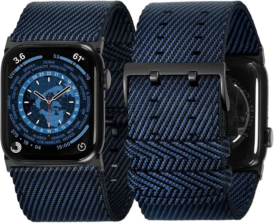Tefeca Dual Series Armband für Apple Watch Ultra, Uhrarmband/Ersatzarmband kompatibel mit Apple Watch (Onyx Nylon mit schwarzen Adaptern, Ultra breit 49/45/44/42mm)