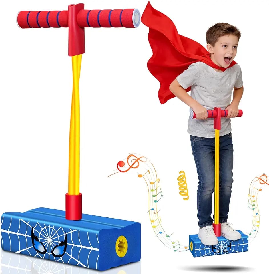 Foam Pogo Jumper for Kids, Pogo Stick with Bungee Cord, Improve Balance & Coordination, Safe Outdoor Toys for Boys, Easter Basket Stuffers, Birthday Gifts, Christmas Stocking Stuffers (Blue)