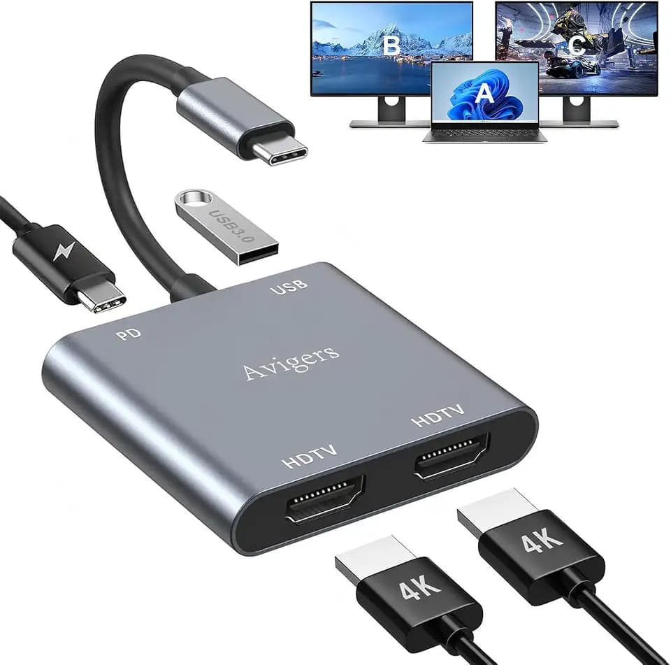 4-in-1 USB-C Dual-HDMI-Adapter, 4K, 100W PD, USB 3.0