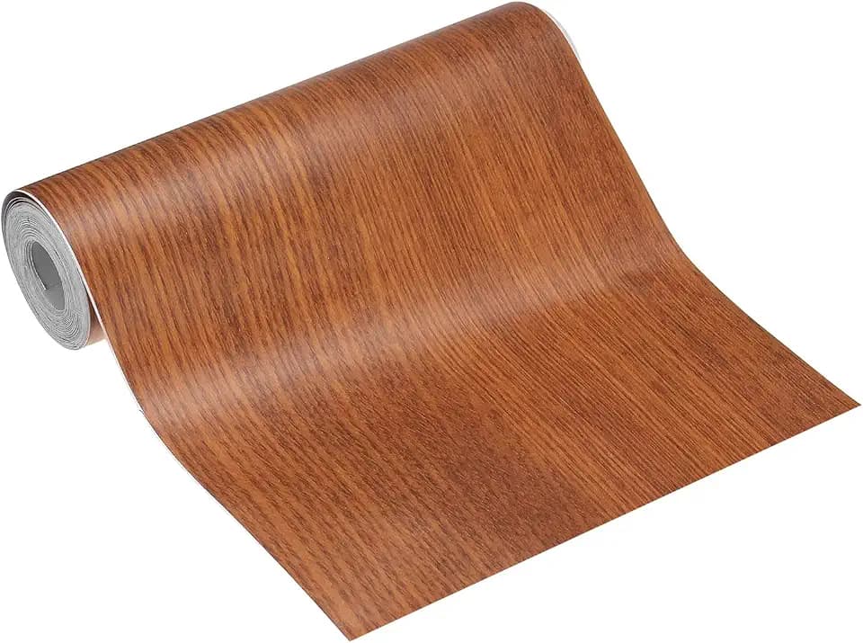 MECCANIXITY Wood Grain Repair Tape, 6 Inch x 16 Feet Self Adhesive Wood Grain Tape Multi-Purpose Wallpaper Border Trim for Furniture Floors Windows Doors Tables Home, Red Oak